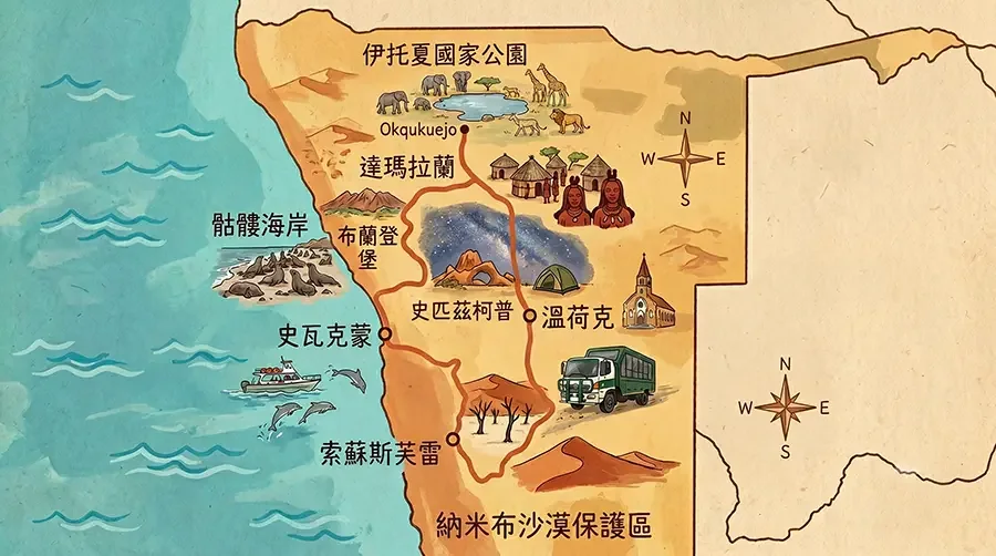 非洲大旅行家納米比亞越野路線示意圖